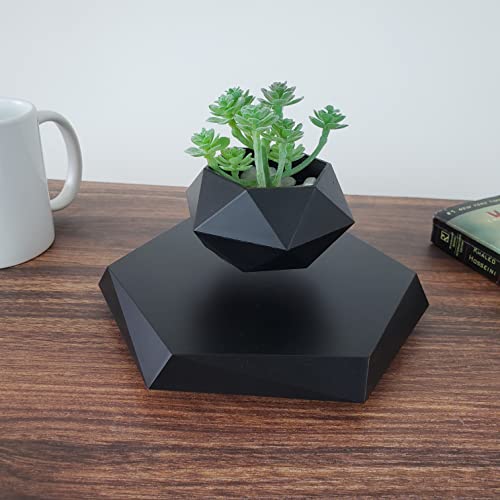 Crystal Black Levitating & Rotating Pot Jardiniere - Defying Natural Gravity | Perfect Bonsai Planter | Unique Precious Lavish Gift | Home Office Livingroom Decor item | BlueHaven International