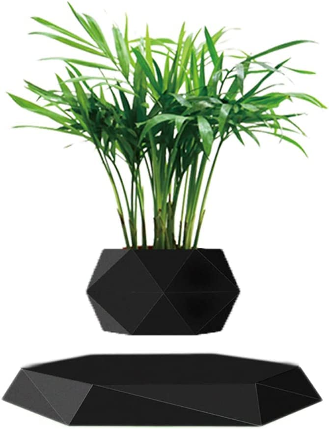 Crystal Black Levitating & Rotating Pot Jardiniere - Defying Natural Gravity | Perfect Bonsai Planter | Unique Precious Lavish Gift | Home Office Livingroom Decor item | BlueHaven International