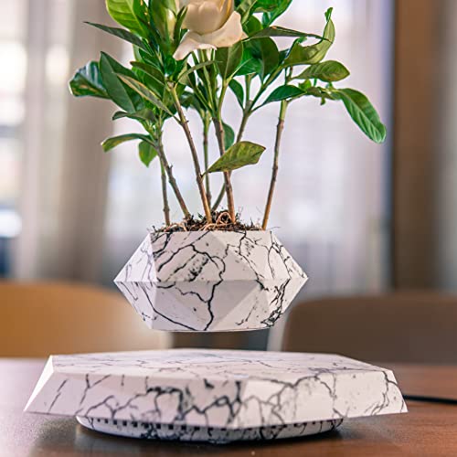 Sparkling White - Floating Levitating Rotating Plant Pot | Perfect Bonsai Planter | Unique Precious Lavish Gift and Decor item | BlueHaven International