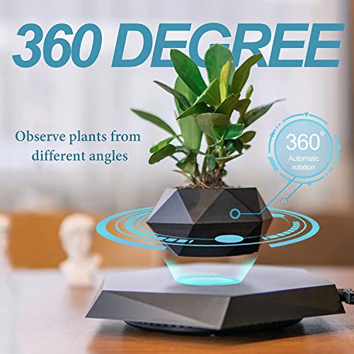 Crystal Black Levitating & Rotating Pot Jardiniere - Defying Natural Gravity | Perfect Bonsai Planter | Unique Precious Lavish Gift | Home Office Livingroom Decor item | BlueHaven International