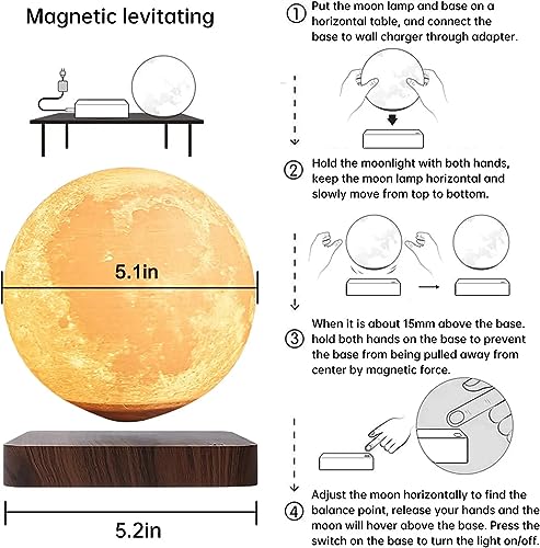 Levitating floating Rotating Moon | 3D Printed Realistic Craters | 3 Colours in 1 Product | Uniue Premium Model | Meditation | Positive Energy Emitter | BlueHaven International